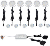 Aiboo LED-Unterschrank-Set mit 6 Puck-Leuchten, 230 V, Triac, dimmbar, mit festverdrahtetem externen Treiber für Akzentbeleuchtung im Küchenschrank (Tagesweiß 5000 K)